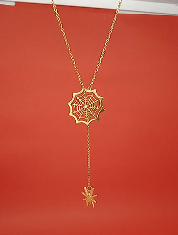 18k Gold Spider Web & Spider Necklace- 2 Colors