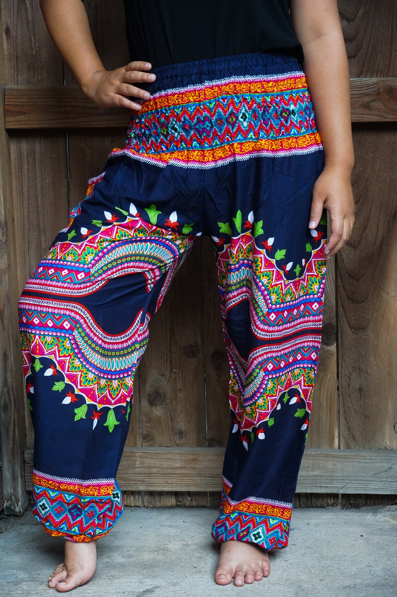 Unisex Bohemian Tribal Harem Pants- Navy Multi