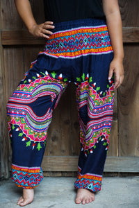 Unisex Bohemian Tribal Harem Pants- Navy Multi