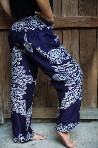 Unisex Bohemian Mandala Snowflake Harem Pants- Purple
