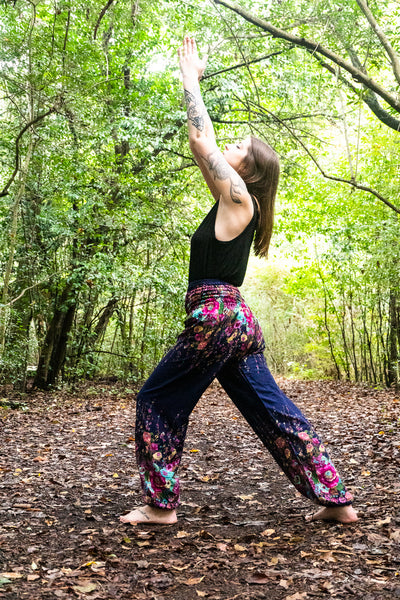 Unisex Bohemian Floral Harem Pants- Navy Multi