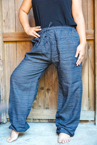 Bohemian Drawstring Slubbed Harem Pants- Deep Blue