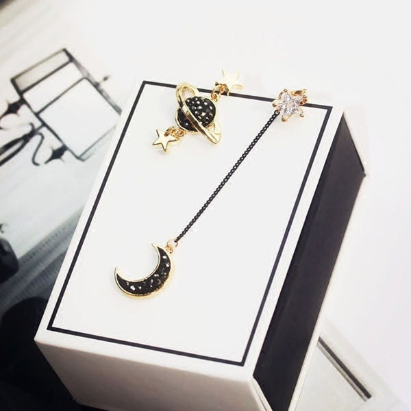 Moon, Star, & Planet Asymmetrical Earrings