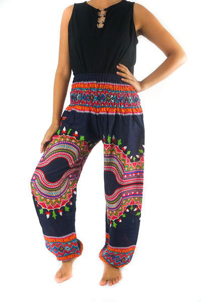 Unisex Bohemian Tribal Harem Pants- Navy Multi