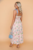 Floral Contrast Trim Tie Strap Midi Dress A