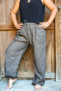 Bohemian Drawstring Slubbed Harem Pants- Gray