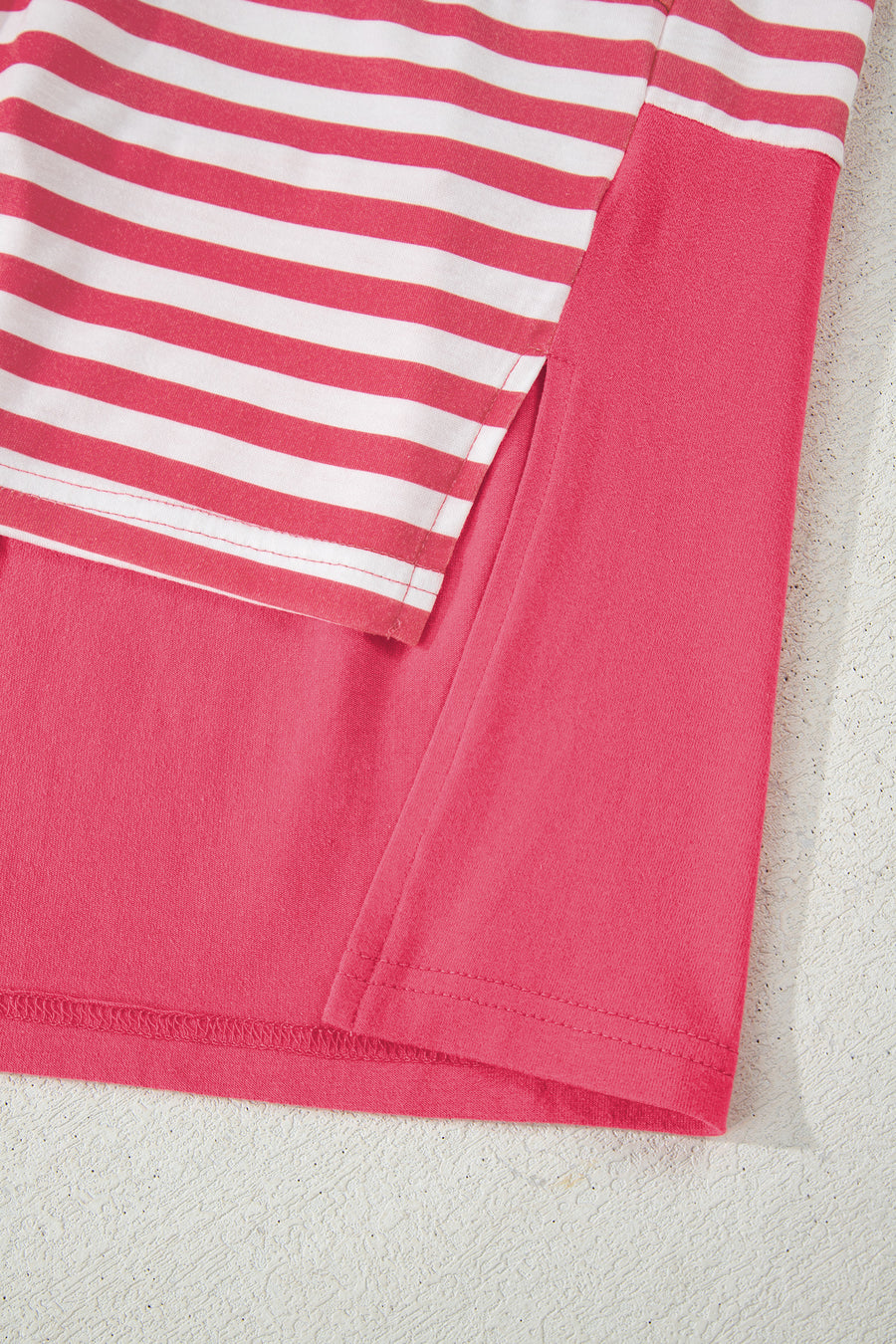 Pink Stripe Color Block Patchwork Drop Shoulder Long Sleeve High-Low Top