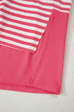 Pink Stripe Color Block Patchwork Drop Shoulder Long Sleeve High-Low Top