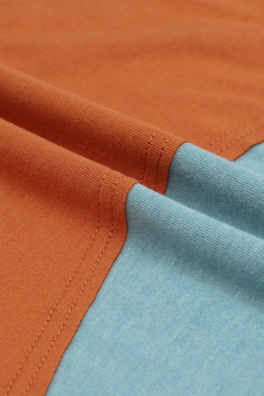 Duck Egg and Rust Color Block Striped Long Bishop Sleeve Side Slit T-Shirt