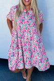 Plus Size Pink Multi Floral Button-Up Puff Sleeve A-Line Mini Dress