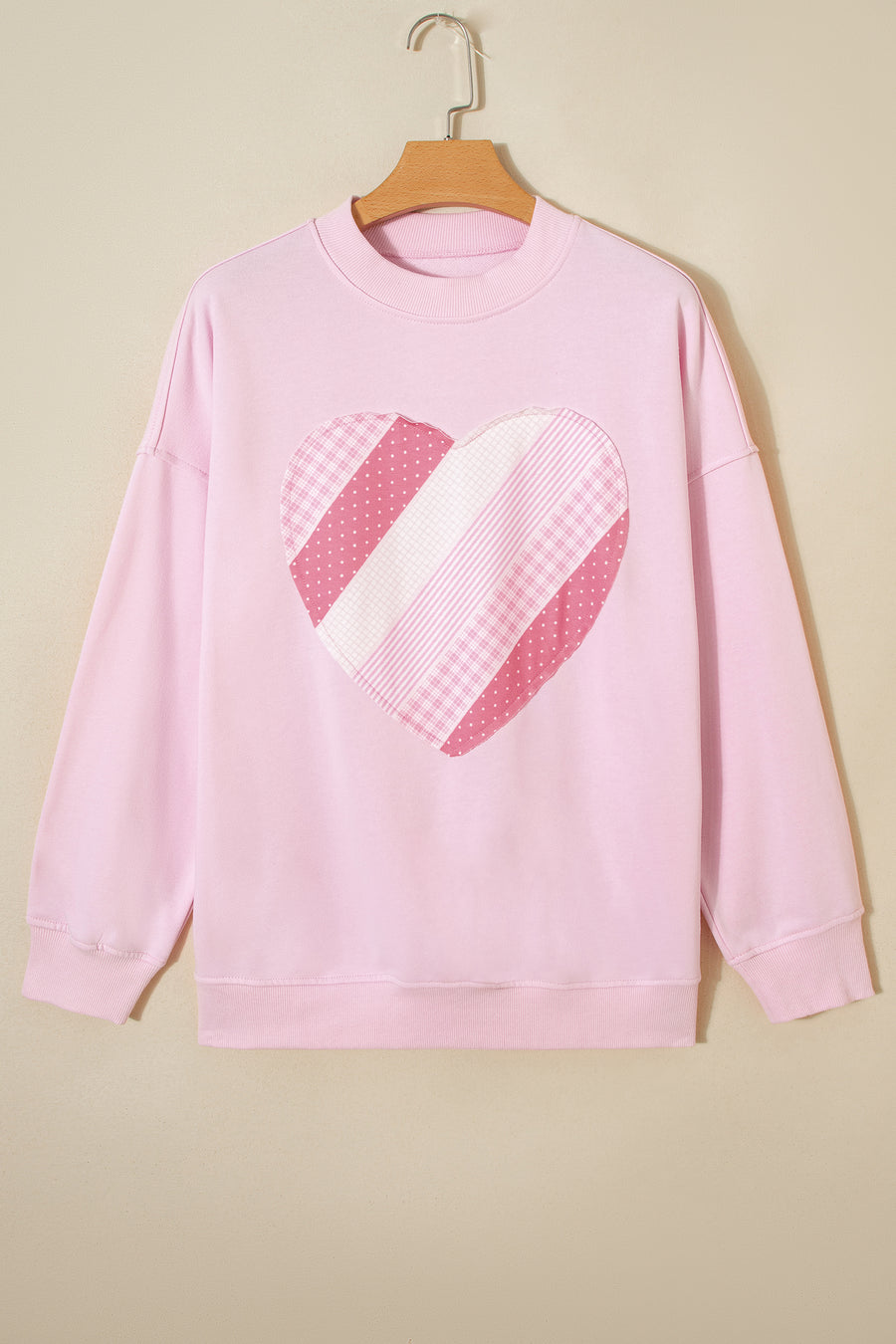 Light Pink Heart Quilt Patch Oversized Sweatshirt