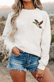 White Embroidered Mallard Duck Relaxed Sweatshirt