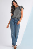 Dark Grey Ruffled Short Sleeve T-Shirt