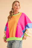Color Block Patchwork Drop Shoulder Sweatshirt with Pockets- 2 Colors