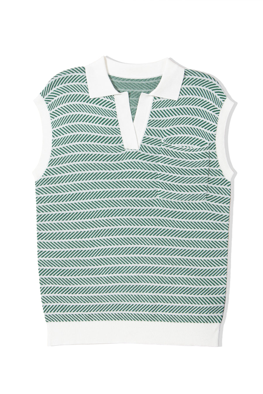 Striped Contrast Trim Sleeveless Collared Sweater- 3 Colors