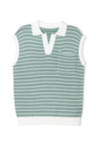 Striped Contrast Trim Sleeveless Collared Sweater- 3 Colors