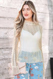 Light Pink Flounced Long Sleeve Mock Neck Sheer Lace Top