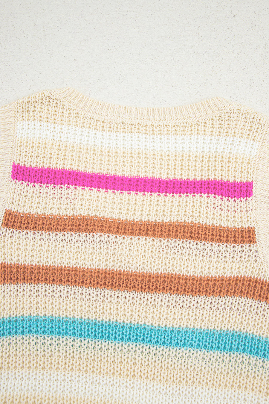 Khaki Striped V-Neck Textured Knit Vest