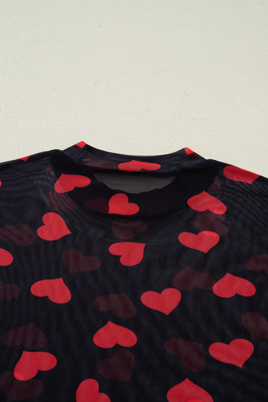 Heart Printed Sheer Mesh Long Sleeve Top- 2 Colors