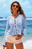 Tie Front Crochet Flare Sleeve Knit Cover-Up- 3 Colors