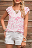 Floral Ruffle Short Sleeve Bow Back Blouse- 2 Colors