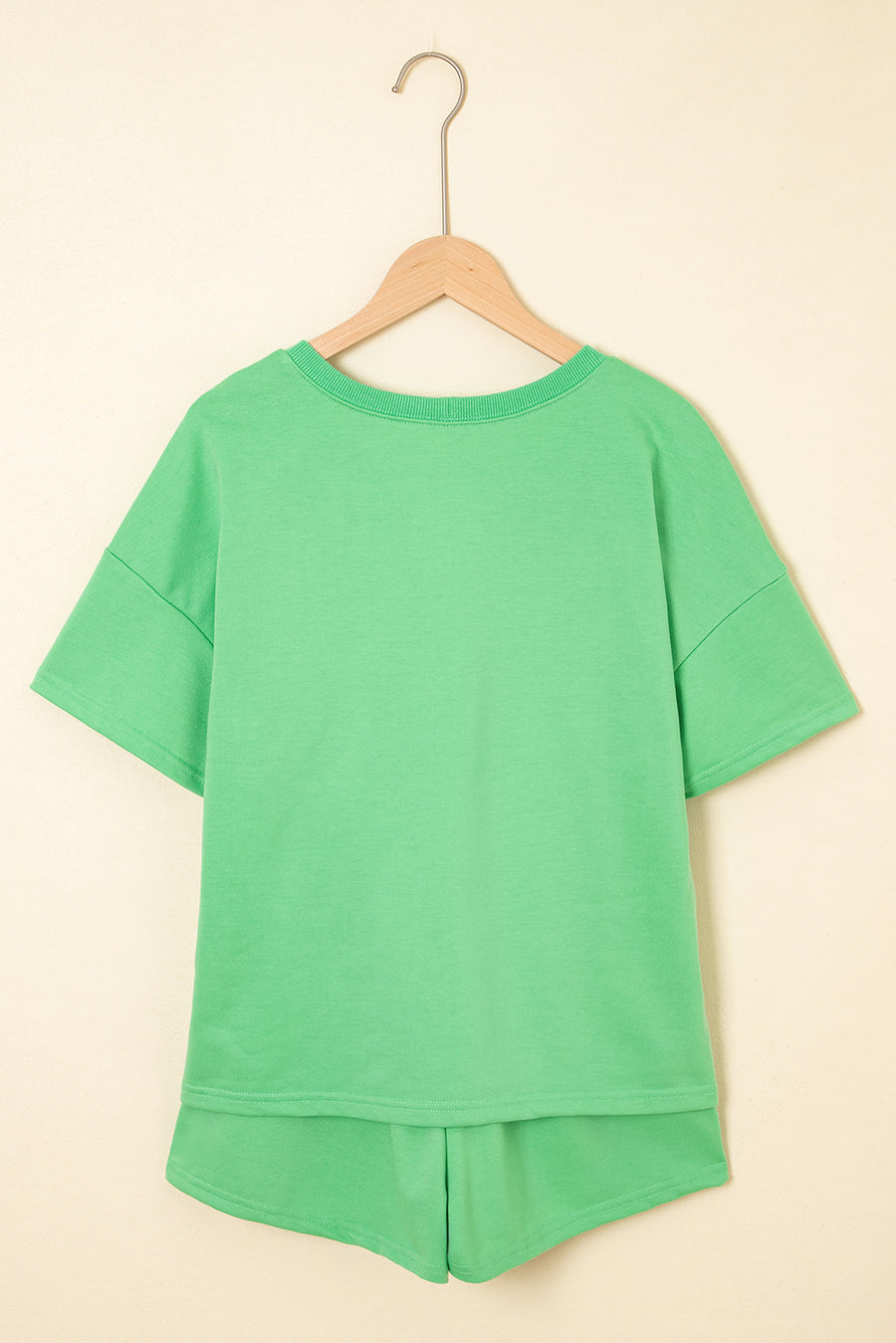 V-Neck Drop Shoulder T-Shirt and Patchwork Shorts Set- 3 Colors