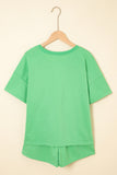 V-Neck Drop Shoulder T-Shirt and Patchwork Shorts Set- 3 Colors