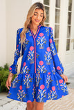 Floral Ruffle Hem Contrast Trim Neckline Mini Dress- 2 Colors