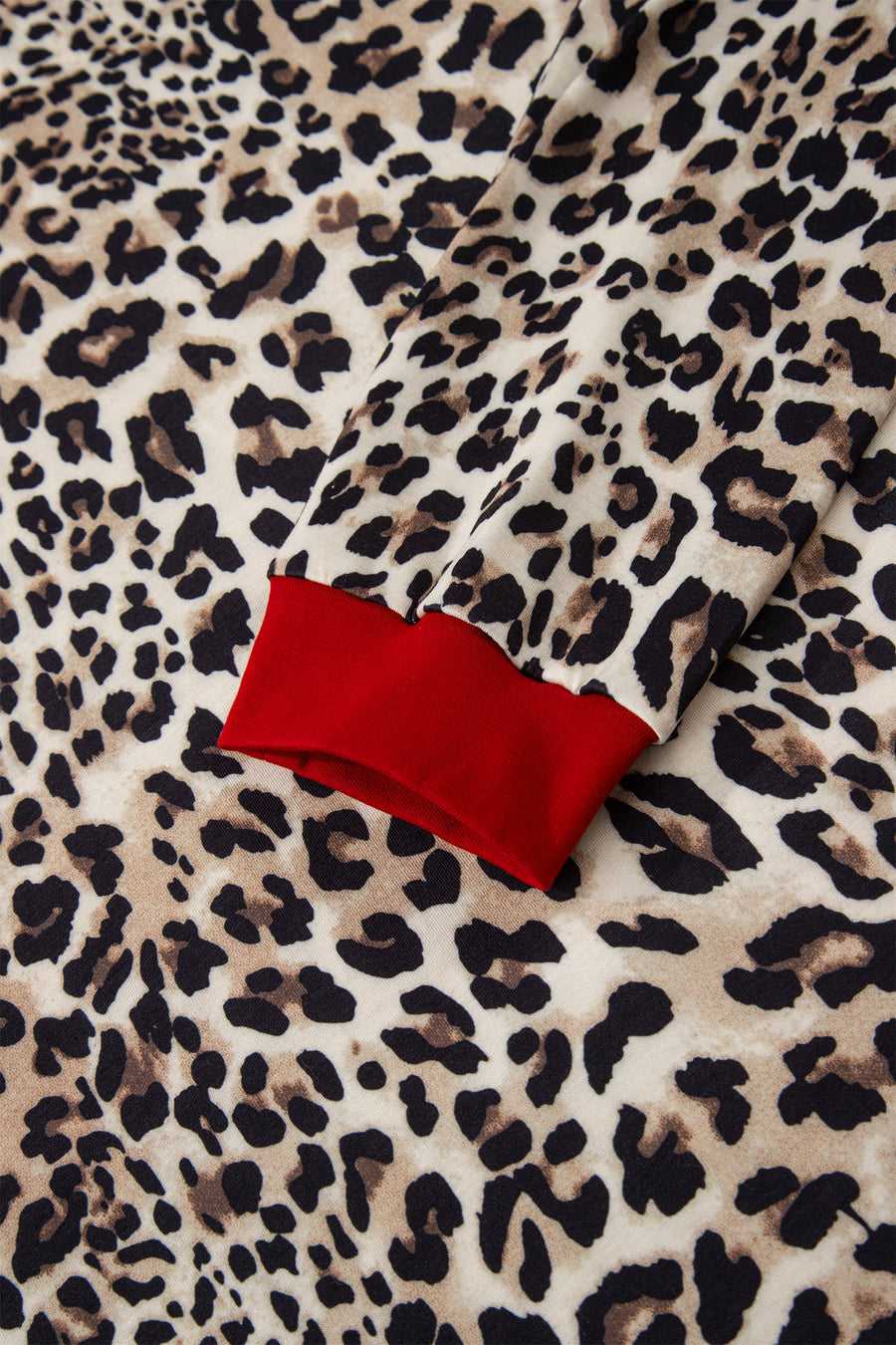 Leopard Print Contrast Trim Crew Neck Long Sleeve Top