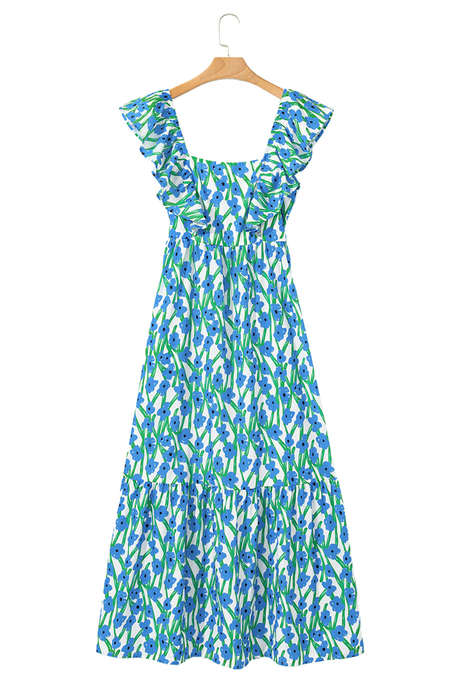 Floral Print Square Neck Ruffled Strap Maxi Dress- 2 Colors