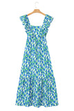 Floral Print Square Neck Ruffled Strap Maxi Dress- 2 Colors