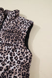 Brown Leopard Quilted Full Zipper Casual Puff Vest