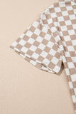 Brown Checkerboard T Shirt and High Waist Skort Set