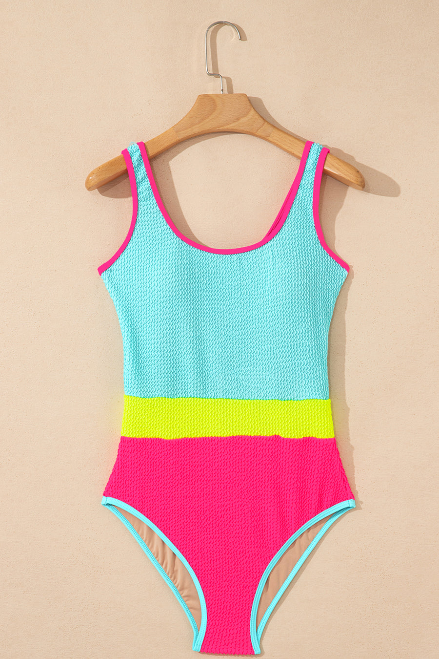 Textured Color Block One-Piece Swimsuit
