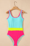 Textured Color Block One-Piece Swimsuit