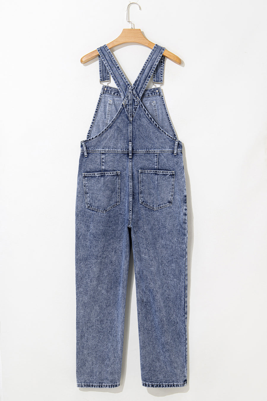 Mineral Wash Blue Straight Leg Denim Overalls