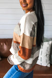 White Color Block Striped Crew Neck Drop Sleeve Sweater
