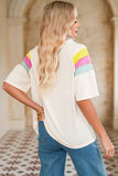 White Color Block Short Sleeve Crew Neck T-Shirt