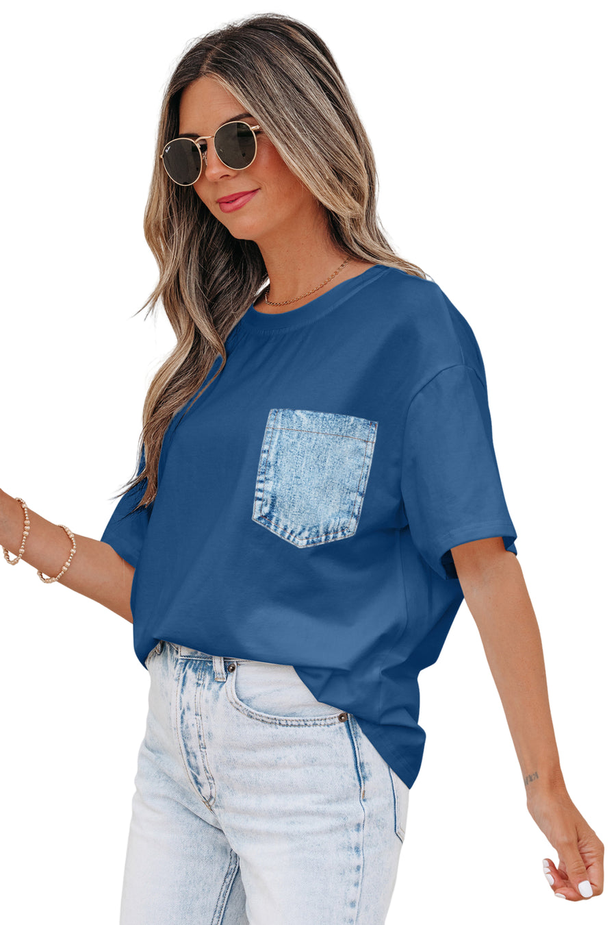 Printed Denim Chest Pocket Graphic T-Shirt- 2 Colors