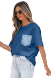 Printed Denim Chest Pocket Graphic T-Shirt- 2 Colors