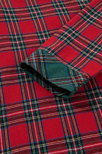 Red Plaid Contrast Color Christmas Holiday Long Sleeve Shirt and Shorts Pajama Set