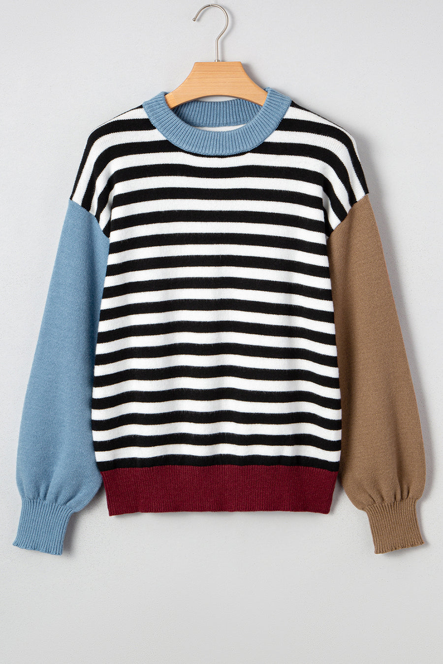 Striped Color Block Patchwork Long Sleeve Sweater