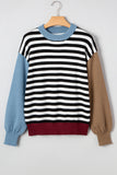 Striped Color Block Patchwork Long Sleeve Sweater