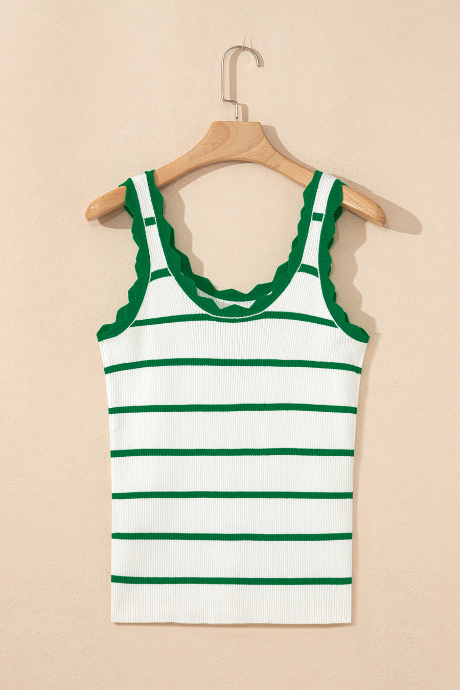 Scalloped Edge Striped Ribbed Tank Top- 2 Colors