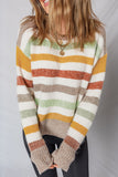 Cream Multi Color Block Drop Shoulder Crew Neck Sweater