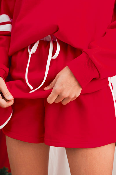 Tillandsia Purple Varsity Stripe Detail Drop Shoulder Pullover Mini Skort Set