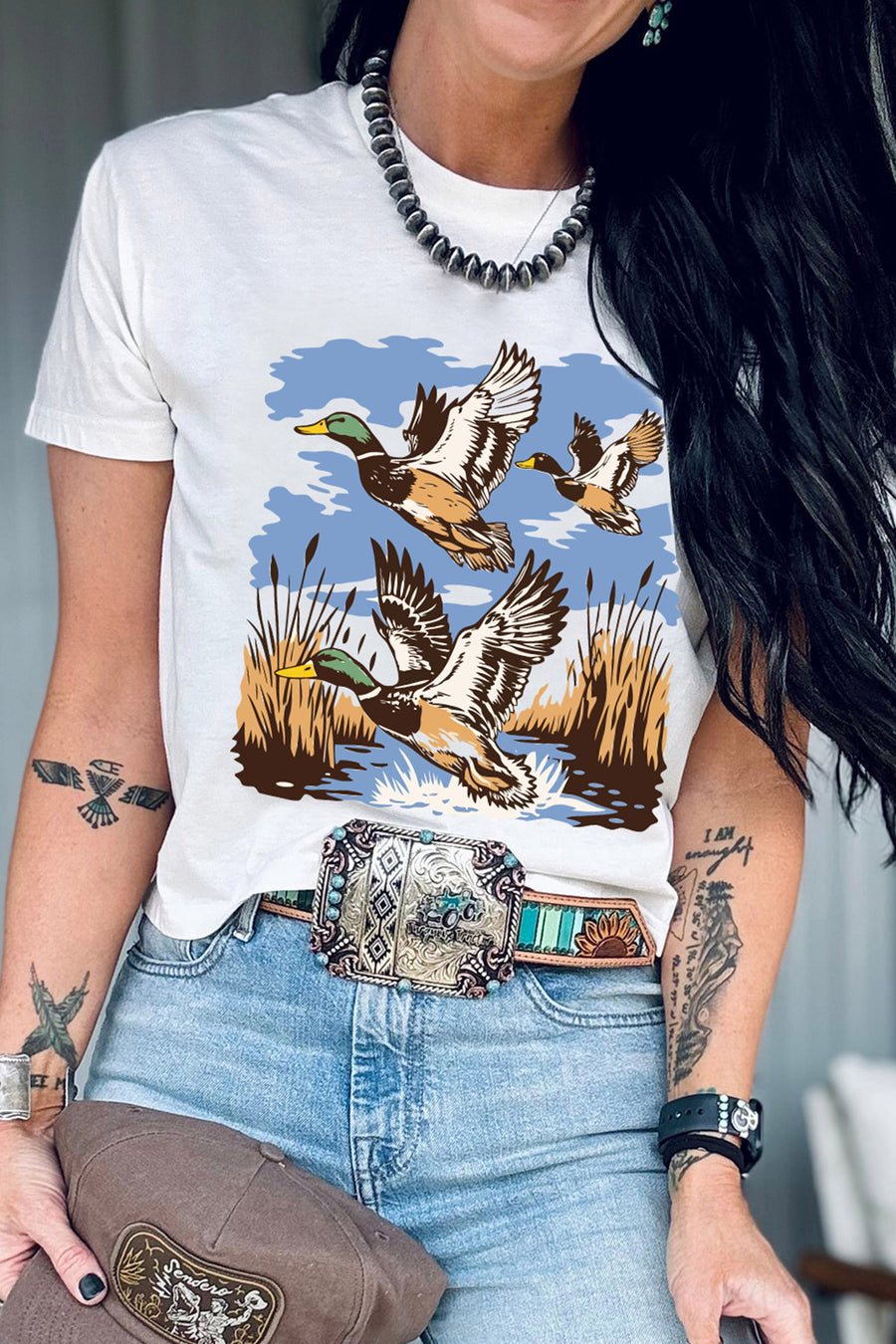 White Flying Ducks Graphic T-Shirt