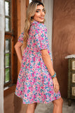 Pink Multi Floral Button-Up Puff Sleeve A-Line Mini Dress