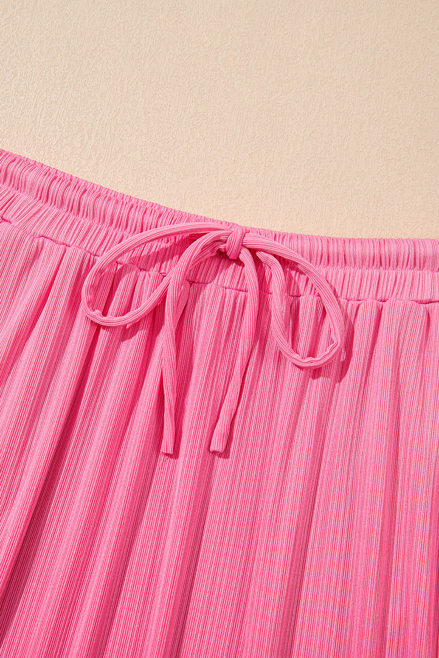 Bright Pink Textured Ruffle Trim Crop Top and Drawstring Skirt Set