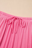 Bright Pink Textured Ruffle Trim Crop Top and Drawstring Skirt Set